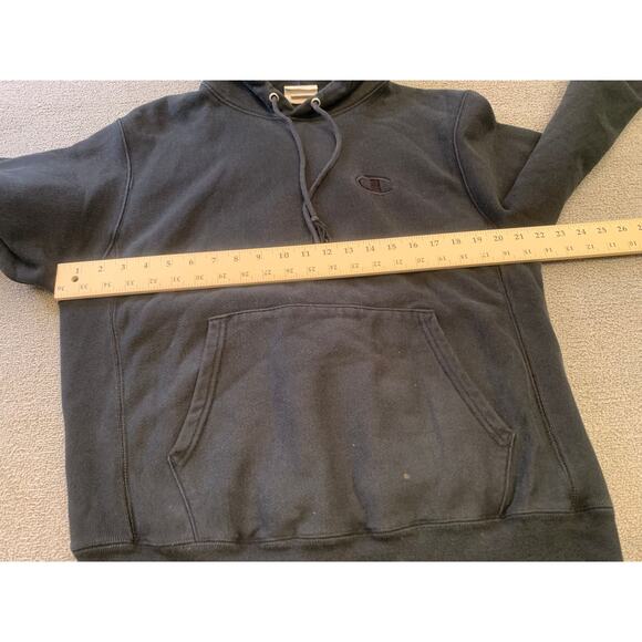 Champion Men Medium Black Reverse Weave Hoodie Sweatshirt - Picture 7 of 14